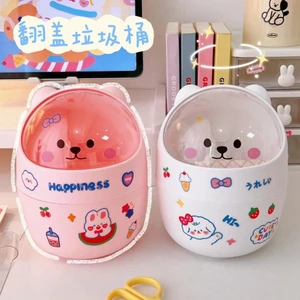 Giỏ Giấy Để Bàn Có Nắp Phòng Ngủ Để Bàn Thùng Rác Có Thể Dễ Thương Mini Nhỏ Đầu Giường Thùng Rác Hộ Gia Đình