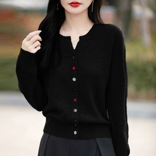 Áo cardigan len dệt kim dáng rộng màu xám phù hợp Xuân Thu Đông