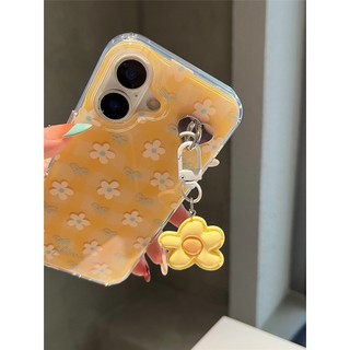 Hàn Quốc Ins Nơ Hoa Vàng Mặt Dây Chuyền Hai Lớp imd Ốp Lưng Điện Thoại iPhone 16Promax 16Pro 14 15 Pro Max 13 Ngọt Ngào Nữ Tính Vỏ Di Động
