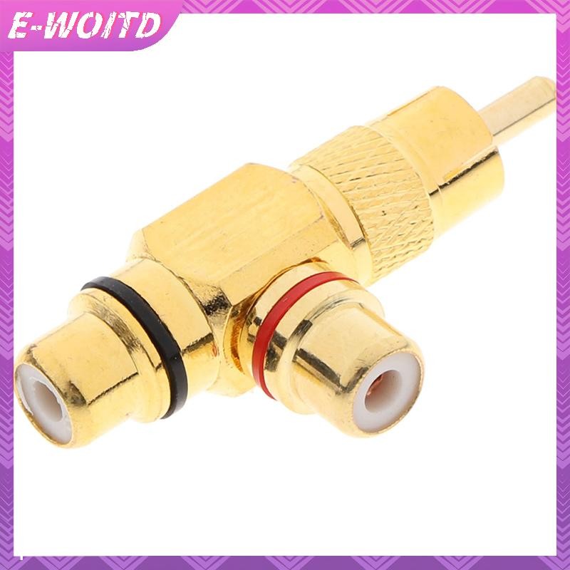 E-woitd 1 Chiếc Mạ Vàng 1 Nam Đến 2 Nữ RCA Bộ Chia Đồng Adapter AV Video Audio HNVN