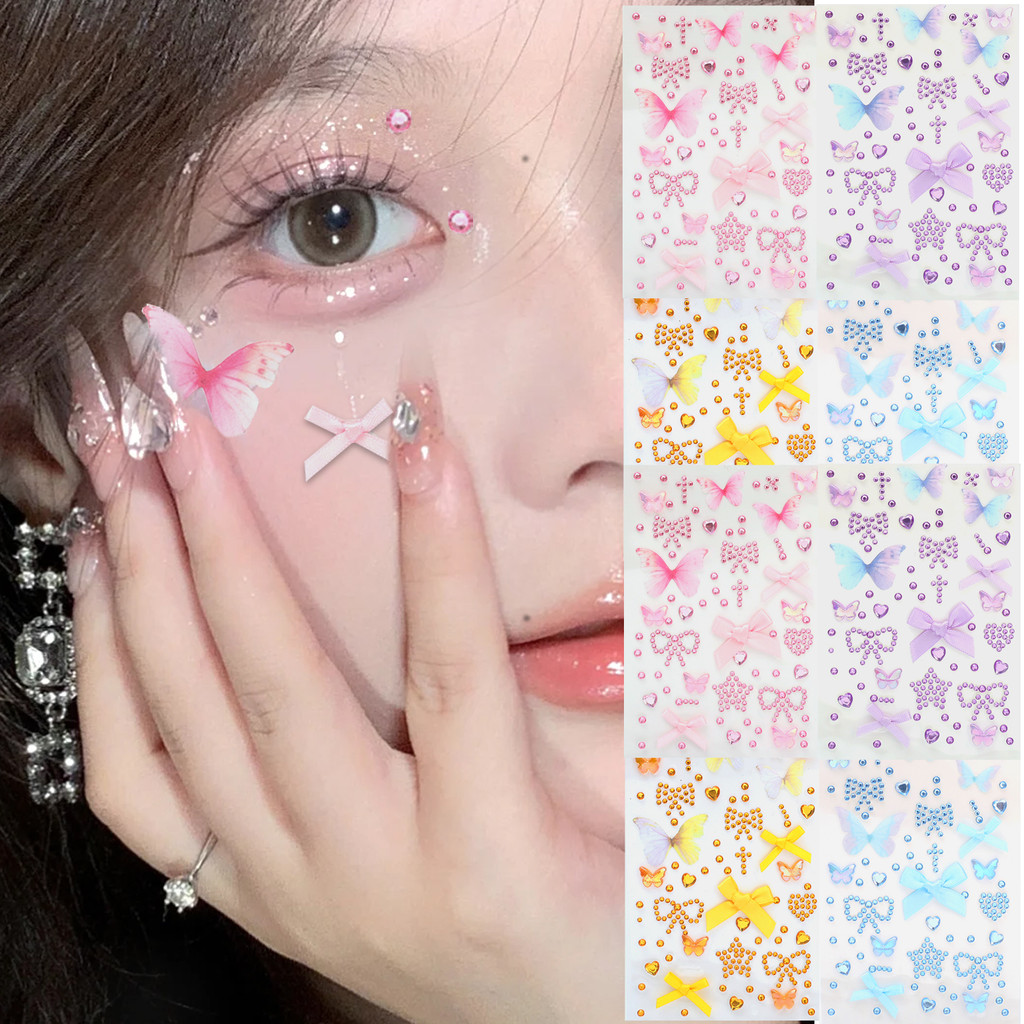 1-5 Miếng Dán Mặt Kim Cương Giả Acrylic - Đá Quý Toàn Thân 5 Màu Aurora Butterfly, Keo Dán Thân Thiện Với Da Để Trang Điểm Tiệc & Trang Trí Sân Khấu