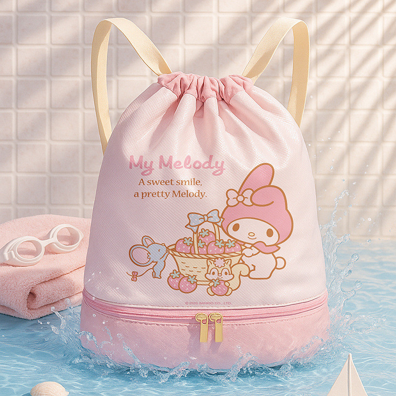 Túi bơi chống nước Hello Kitty & Kuromi & MyMelody - Ba lô riêng ướt / khô dễ thương cho bãi biển, bể bơi (Thiết kế mới 2025)
