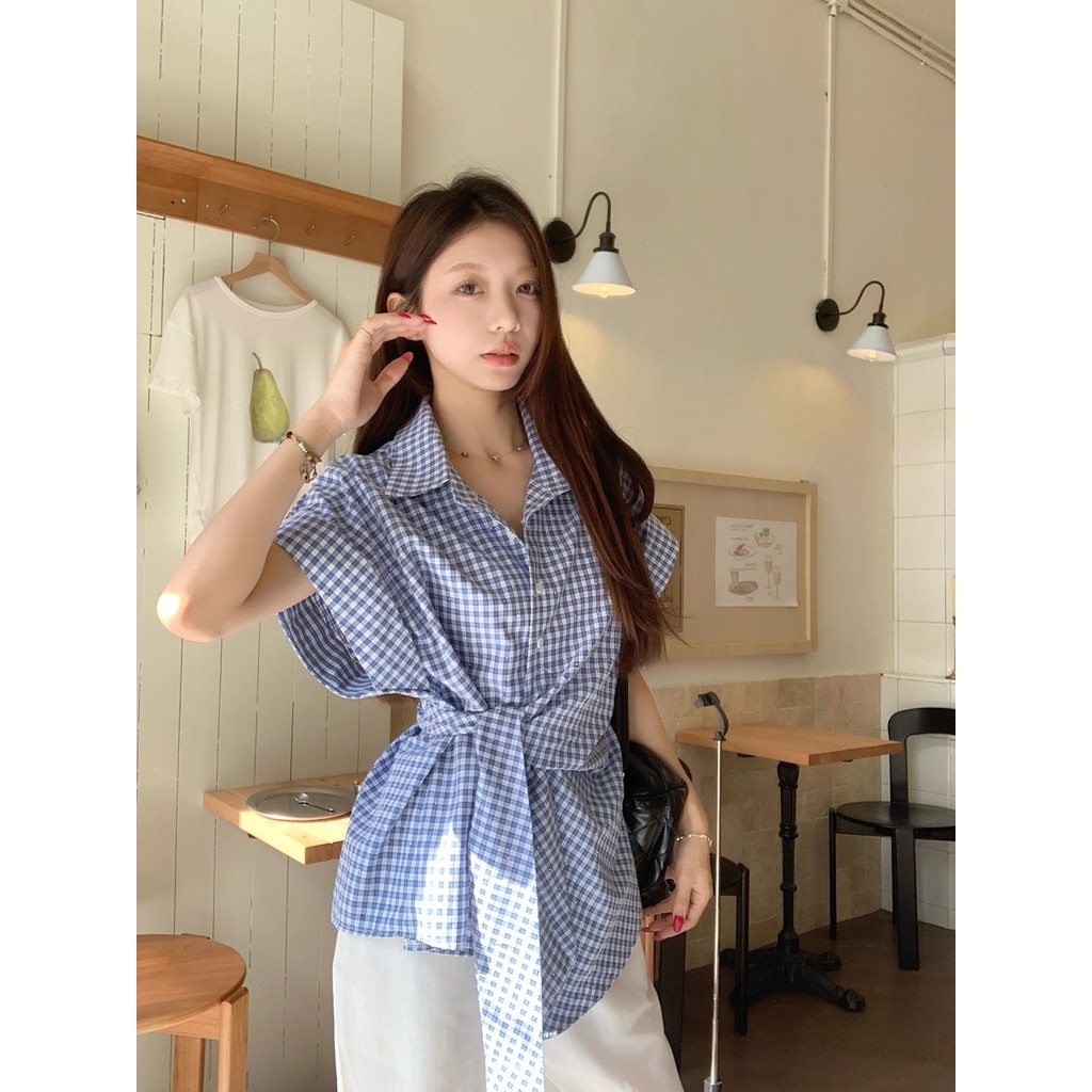 Áo sơ mi cổ ngắn tay cổ điển kiểu Pháp mới dành cho nữ 250813