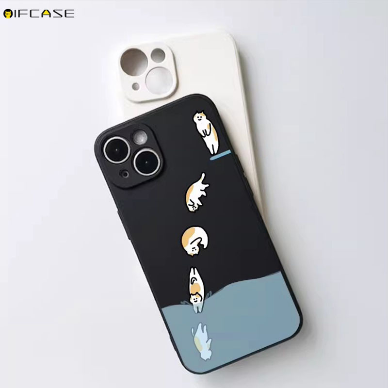 Dành Cho OPPO Reno 15 14 Find X8 A6 A5 Pro Max mini 15C 15F F C X8s Plus A5x F31 Reno15 Ốp Điện Thoại Ngộ nghĩnh Lặn Mèo Hoạt Hình Dễ Thương Đơn Giản Trắng Đen Mờ Vỏ Mềm