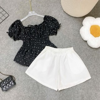 Set Bộ Babydoll Bigsize Nữ Áo Dáng Peplum Vạt Xòe Kèm Quần Đùi Lưng Chun cho CHubby A282-Q500