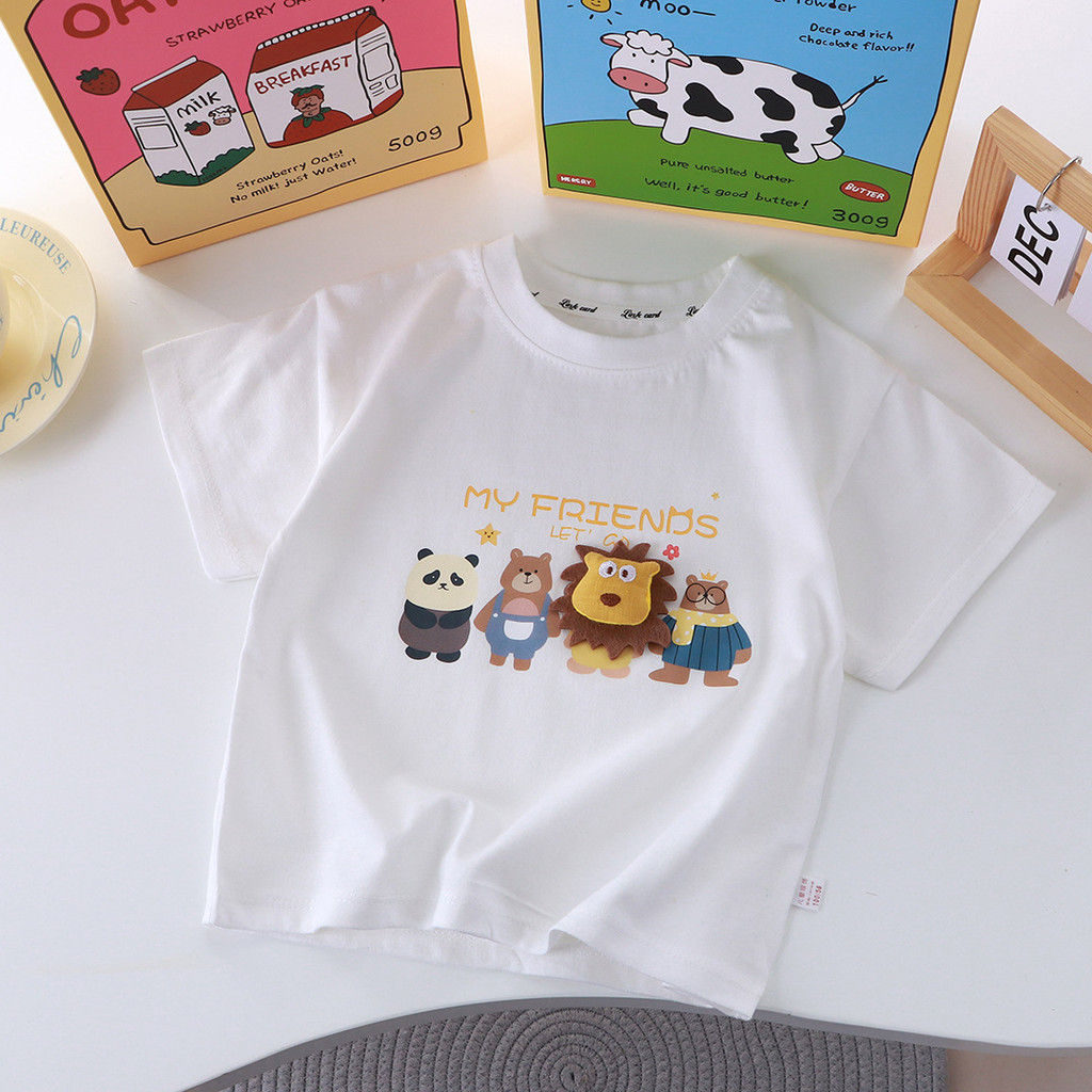 Phim Hoạt Hình Mới Ba Chiều Búp Bê Áo Thun Trẻ Em Tay Ngắn Cotton Nguyên Chất Bé Trai Bé Gái Mùa Hè Lớn Trẻ Em Cha Mẹ-