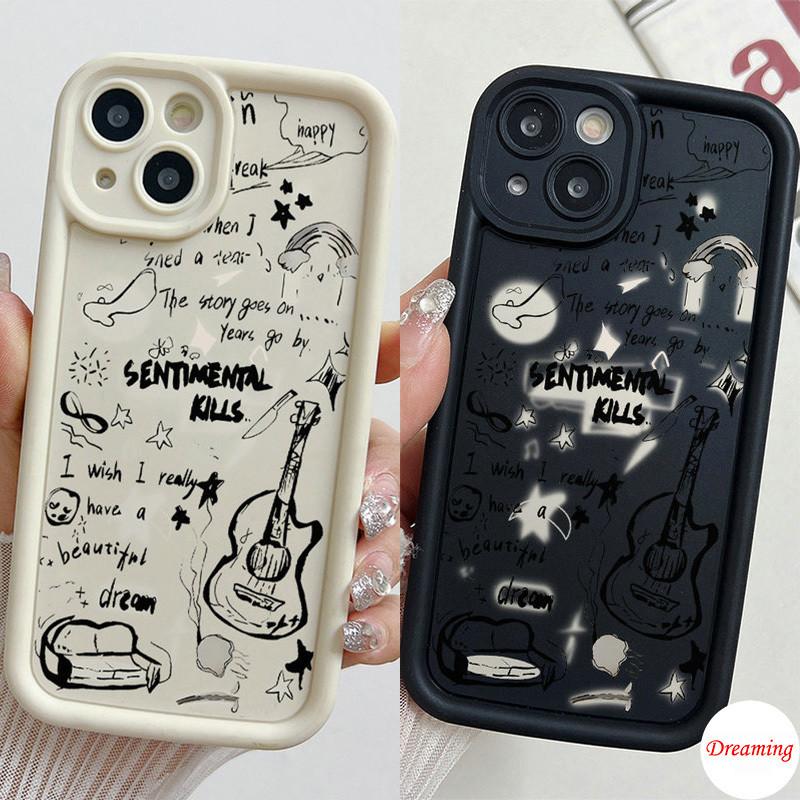 Ốp Lưng Cho Samsung Galaxy S26 S25 S24 S23 S22 S21 S20 Plus Ultra FE A07 A06 A05 A04 A03 A02 A17 A16 A15 A14 A13 A12 A25 Chống Rơi Thiên Thần Mắt Thiết Kế Motif Đen Trắng Sáng Tạo Đàn Guitar