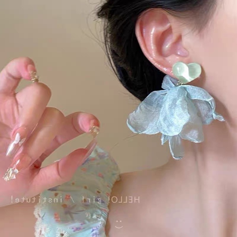 Bông Tai Hoa Xanh 2025 Phong Cách Mới Nữ Cao Cấp Niche Thiết Kế Mùa Hè Sang Trọng Bông Tai Bông Tai