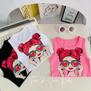 A29-[tomnaukids] Áo ba lỗ in hình cô gái mặc mát mùa hè Cho Bé gái Vải Cotton - Size 9-36Kg
