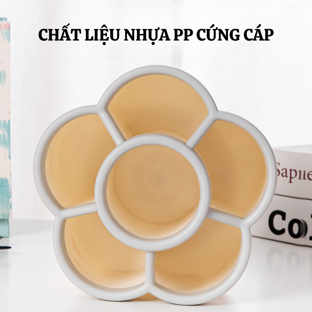 Hộp Đựng Bút Để Bàn xoay 360 thiết kế bông hoa 6 ngăn, Hộp đựng văn phòng phẩm để bàn đa năng