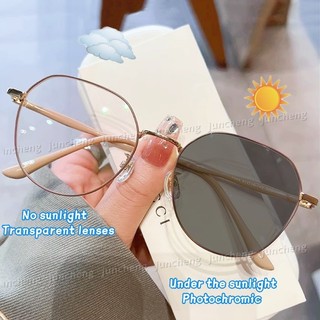 Kính chống bức xạ quang học Hàn Quốc Nữ chống xanh có thể phù hợp với ống kính Khung tròn kim loại Kính mắt Kính râm