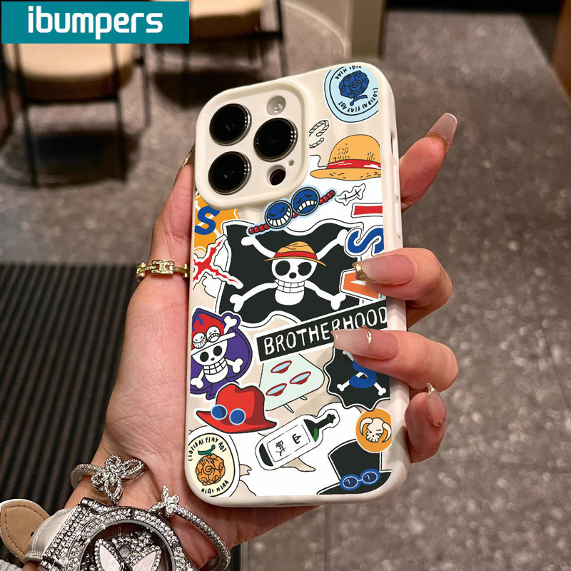 ibumpers Ốp lưng Iphone Ngầu Anime ONE PIECE Trắng Hoạ Tiết Ốp Điện Thoại nhám Mỏng Silicone Mềm Chống Sốc Chống Bẩn Cho Iphone 15 14 12 13 11 Pro Max IP 7 8 Plus Iphon X XS XR