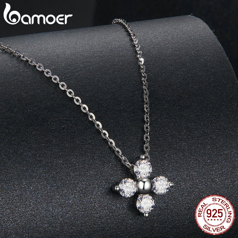 Bamoer 925 Sterling Sliver Vòng Cổ Cỏ Bốn Lá Moissanite Trang Sức Quà Tặng Cho Nữ
