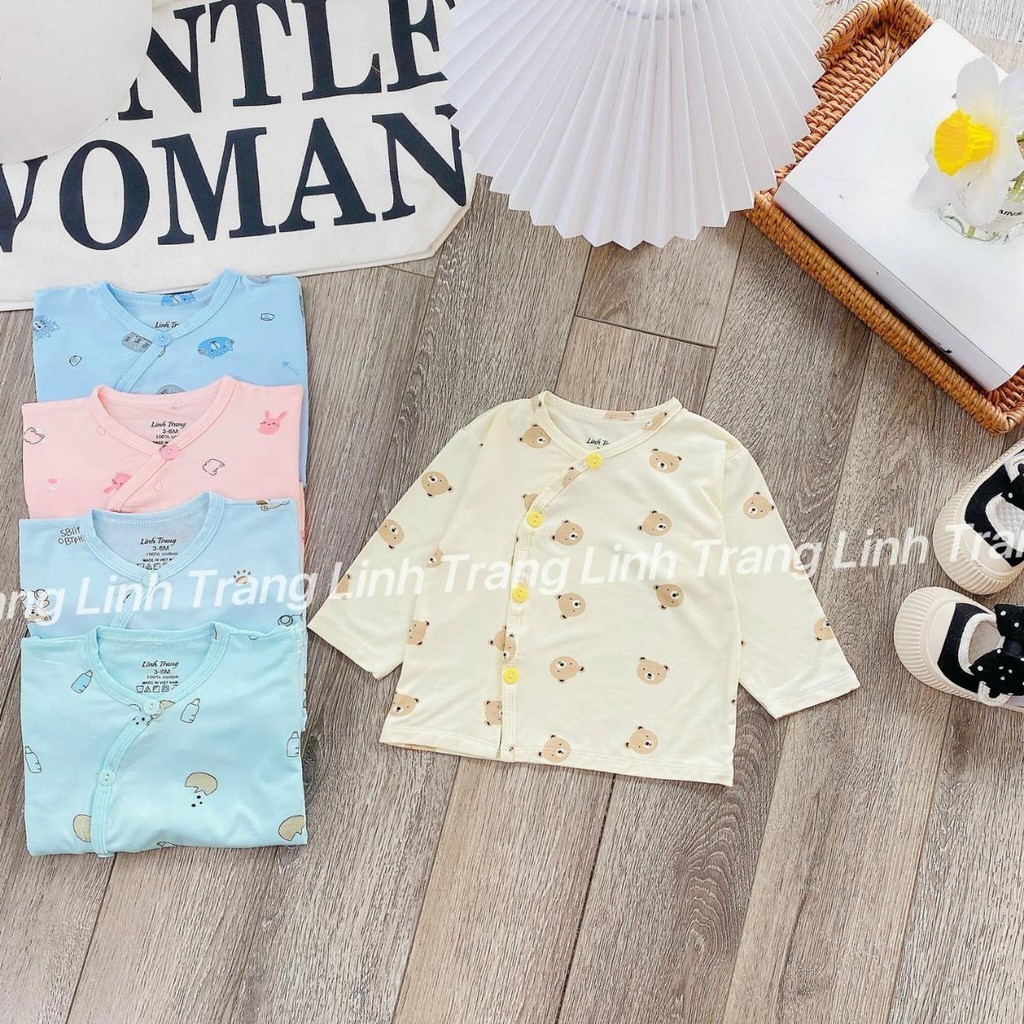 Set 3 - Set 5 Áo dài tay sơ sinh chất thun lạnh phối màu LT in hoạ tiết cho bé 0 - 9 tháng Đậu Đậu Store AL007