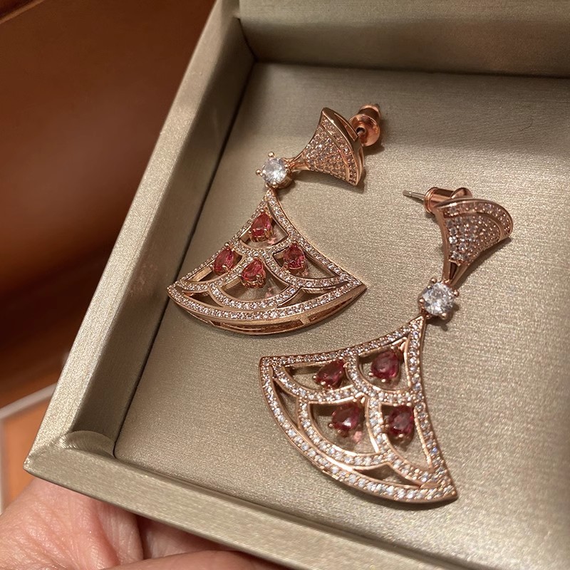 Bông tai hình quạt Zircon Bông tai thời trang sang trọng nhẹ nhàng phong cách dài