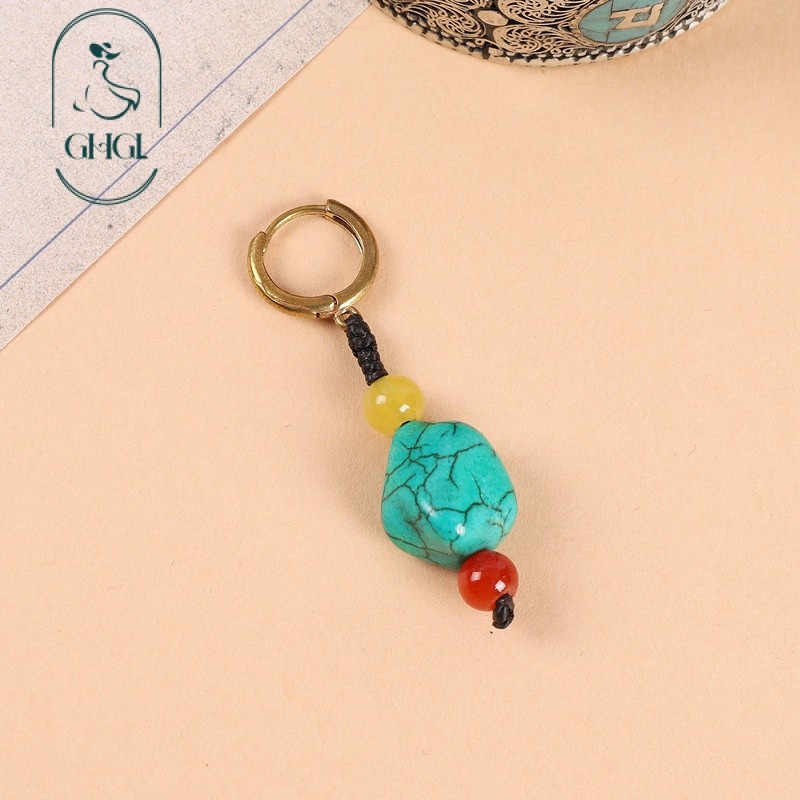 Thiết Kế Ban Đầu Dệt Ngọc Bông Tai Phong Cách Tây Tạng Phong Cách Dân Tộc Bông Tai Retro Dingzhen Cùng Phong Cách Tây Tạng Bông Tai Unisex