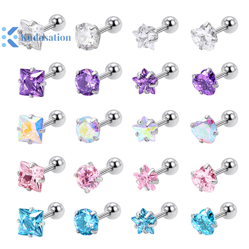 Kudosation 1 Thời Trang Đơn Giản Pha Lê Zircon Tai Bông Tai Thép Không Gỉ Sụn Xoắn Tai Xương Móng Tay Bông Tai Cho Nữ Đảng Tối Giản Trang Sức