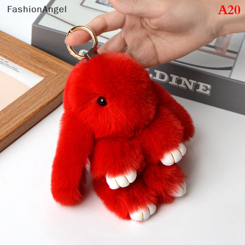 Nhẫn móc khóa FashionAngel Fluffy Real Pompon Bunny Tr