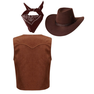 Yhong Kids Western Wear Áo ghi lê màu nâu có nỉ Mũ cao bồi và Bộ băng đô cho bữa tiệc trang điểm