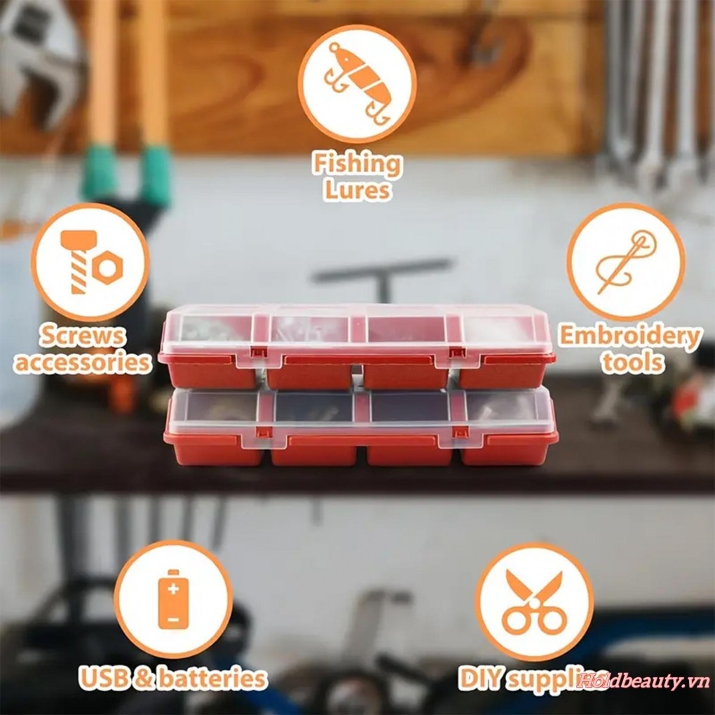 Bộ phận nhỏ Sắp xếp 4 ngăn Dụng cụ Hộp lưu trữ Hộp sắp xếp phần cứng có ngăn cho bu lông vít