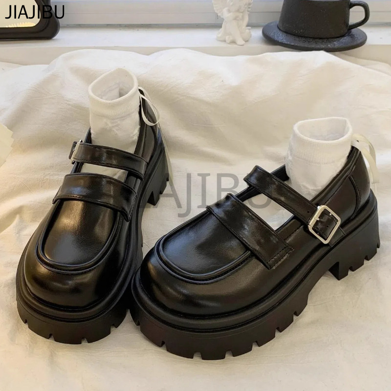 Size 34-42 Giày Da Gót Dày Màu Đen Phong Cách Anh Quốc Giày Nữ Cỡ Lớn Giày JK Lolita Của Nhật Bản Giày Đi Học Màu Đen Korean Fashion Beige Round-toe Platform Mary Jane Shoes Giày Công Chúa Đế Mềm Kiểu Pháp Versatile Cosplay Doll Shoes Giày Múa Chống Trượt