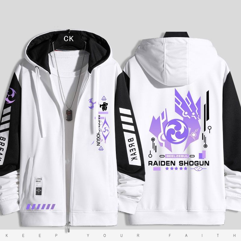 Bq Genshin Tác Động Raiden Shogun Áo Khoác Dây Kéo Áo Khoác Áo cardigan Áo Len Unisex Dài Tay Top Cosplay