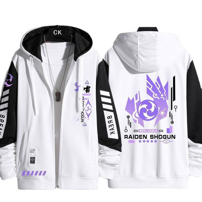 Bq Genshin Tác Động Raiden Shogun Áo Khoác Dây Kéo Áo Khoác Áo cardigan Áo Len Unisex Dài Tay Top Cosplay