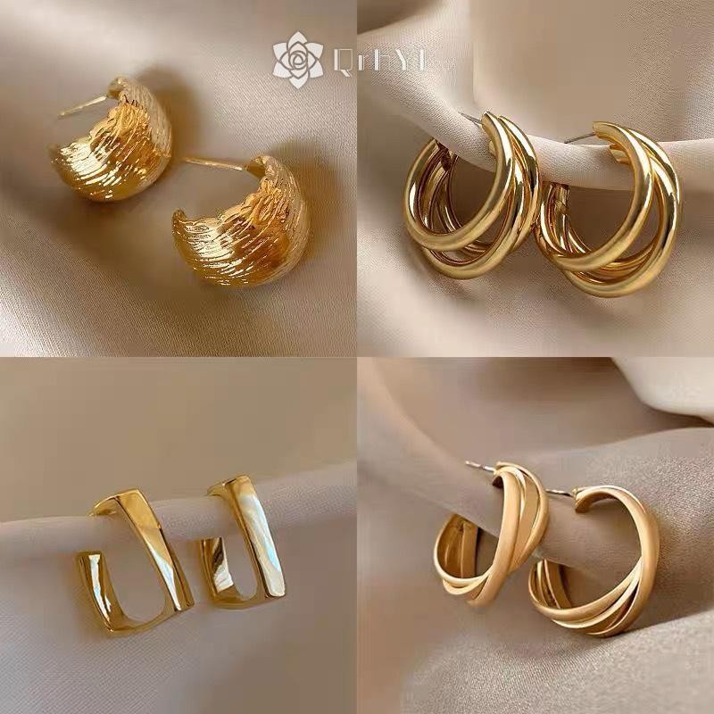 Qrhyk 1 Cặp Thiết Kế Tối Giản Kim Loại Phóng Đại Tai Hình Học Bông Tai Dành Cho Nữ Cô Gái Thời Trang Tính Khí Trang Sức Dự Tiệc Phụ Kiện Đơn Giản Mới