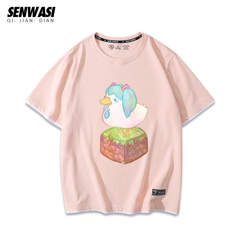 Áo thun cỡ lớn in hình Hatsune Miku Goose Duck Kill Werewolf Summer nam nữ dáng rộng cổ tròn, phù hợp cho cặp đôi