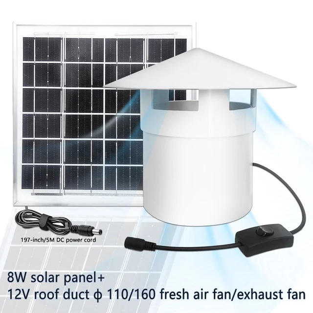 Quạt gió năng lượng mặt trời DC Quạt hút mini quạt thông gió mái nhà DC 12V ống 110/160 thông gió mạnh mẽ thông sạch Thích hợp điện năng lượng mặt trời bền ho9p