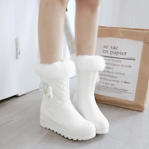 YFM33-43 Kích Thước Lớn Phong Cách Mới Plus Lông Cừu Giày Tuyết Ngọt Ngào Mũi Tròn Đế Dày Tăng Chiều Cao Bên Trong Giày Bốt Ngắn Lông Viền Phù Hợp Với Dép Thoải Mái @