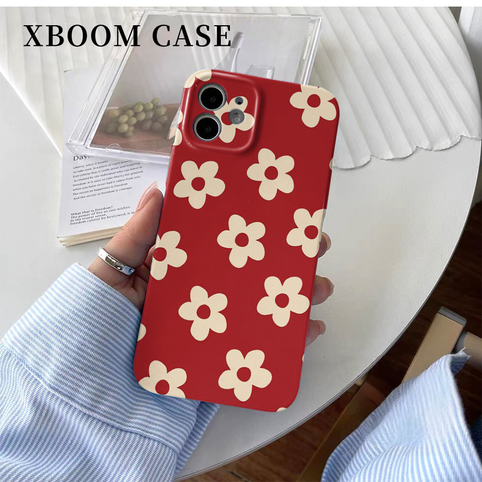 Ốp Điện Thoại Hoa Nhỏ Màu Đỏ Cho iPhone16PM 15ProMax 11Pro 12MINI SAMSUNG S22 / 23 / 24 / 25 13plus 7 / 8 SE XS XR Vỏ Cứng Bóng