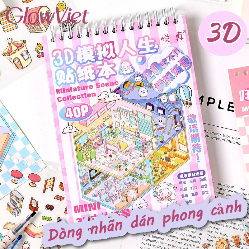Bộ Nhãn Dán 3D Phong Cảnh Cho Bé Gái, Album Ảnh & DIY Văn Phòng Phẩm,  Chống Nước, Quà Tặng Sáng Tạo