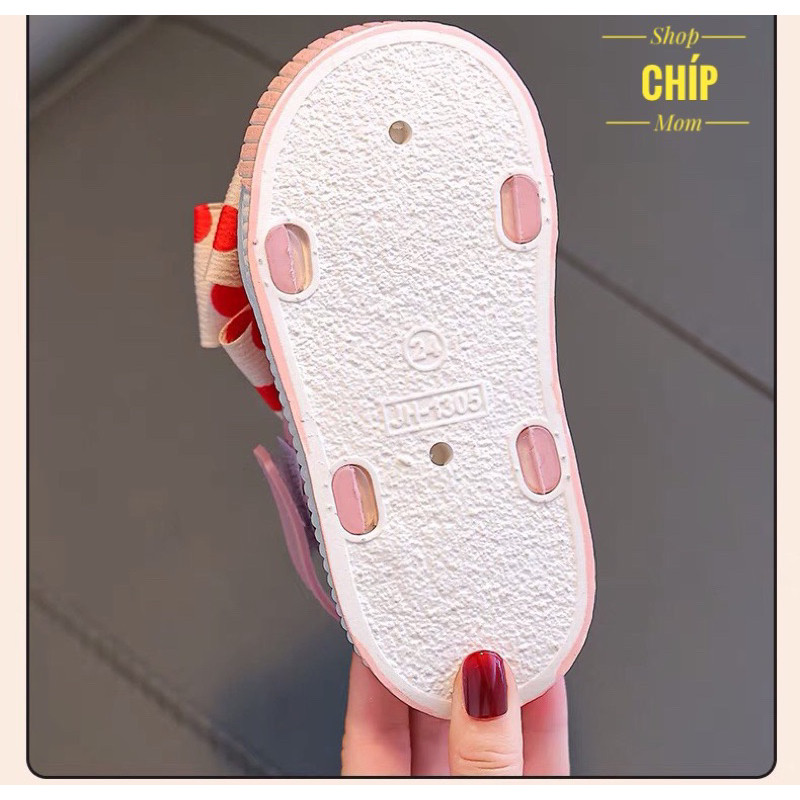 ( hàng sẵn sandal bé gái dép nhựa cho bé nơ lụa chấm bi điệu công chúa đi mưa đi biển mùa hè QC chống trươt êm chân 1305