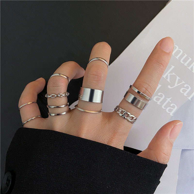 Nhẫnpunk thời trang từ bạc kim loại - Set 10 món