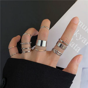 Nhẫn tròn Punk trang sức tay thời trang bạc kim loại 10 mảnh