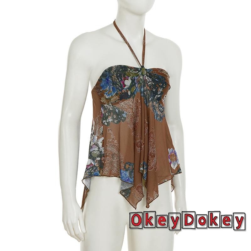 Áo Tank Tops Femle Vintage In Hoa, Mùa Hè Phù Hợp Dạo Phố