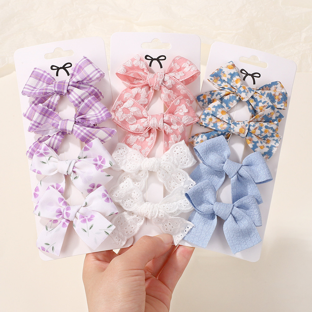 4 Cái / bộ Ins Trẻ Em Nơ Tóc Cho Bé Gái In Ngọt Ngào Hairgripes Ren Sọc Sợi Barrette Mũ Phụ Kiện Tóc