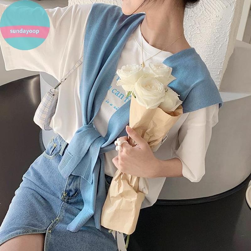 Khăn choàng dệt kim mỏng phong cách Hàn Quốc, bảo vệ cổ mùa hè