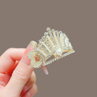 Hợp kim ngọc trai vương miện đuôi ngựa kẹp tóc phong cách Hàn Quốc với kim cương giả - Quà tặng sinh nhật và Tết tuyệt vời