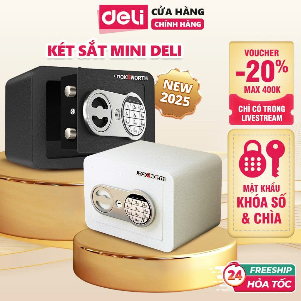 [TẶNG PIN] Két Sắt Mini Deli, Két Sắt Khóa Số Điện Thử Thông Minh Thiết Kế Nhỏ Gọn Chống Gỉ