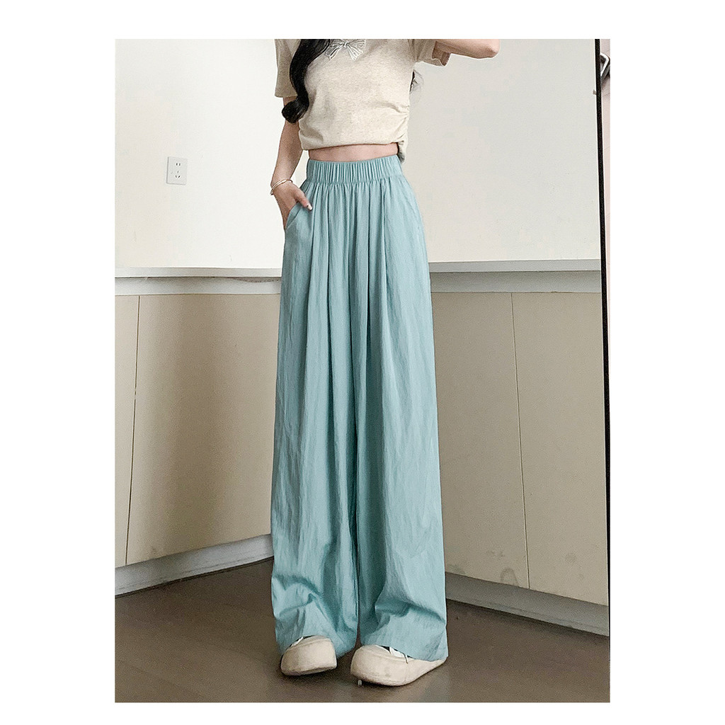 Mỏng quần ống rộng eo cao phong cách cá tính, drap nhẹ mùa hè