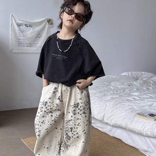 Mùa Xuân Thu Trẻ Em Da Báo In Quần Jean Giữa Lớn Trẻ Em Rời Ống Rộng Thẳng Quần Bé Trai Bé Gái Quần Thời Trang