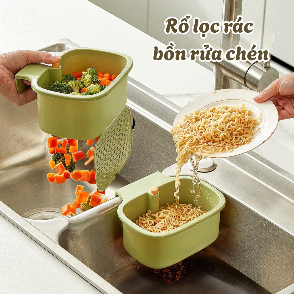 Rổ Lọc Rác Bồn Rửa Chén Thông Minh DinoHome, Khay Lọc Rác Thoát Nước Nhà Bếp Nhấn Đổ Rác Tự Động