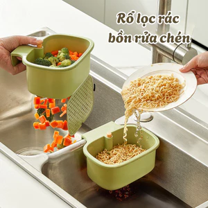 Rổ Lọc Rác Bồn Rửa Chén Thông Minh DinoHome, Khay Lọc Rác Thoát Nước Nhà Bếp Nhấn Đổ Rác Tự Động