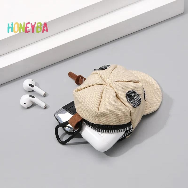 < Honeyba > Sáng Tạo Có Đỉnh Hình Mũ Ví Đựng Tiền Xu Móc Khóa Túi Ví Di Động Mặt Dây Chuyền Tai Nghe Hợp Thời Trang Tổ Chức