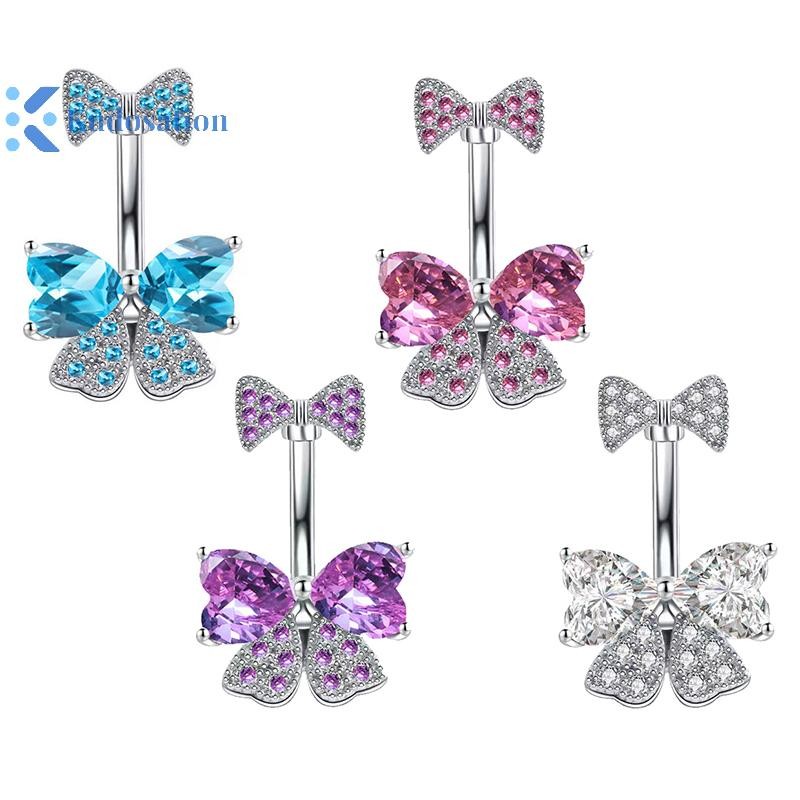 Kudosation Zircon Nơ Pha Lê Bụng Nút Nhẫn Xuyên Rốn Nhẫn Trang Sức Cơ Thể Cho Nữ Thời Trang Cơ Thể Xuyên Trang Sức