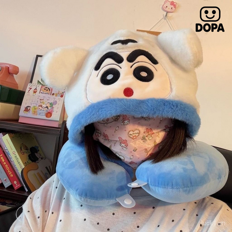 Hoạt Hình Dễ Thương Crayon Shin-Chan Gối Hình Chữ u Có Mũ Sang Trọng Búp Bê Văn Phòng Ngủ Gối Du Lịch Cổ Gối