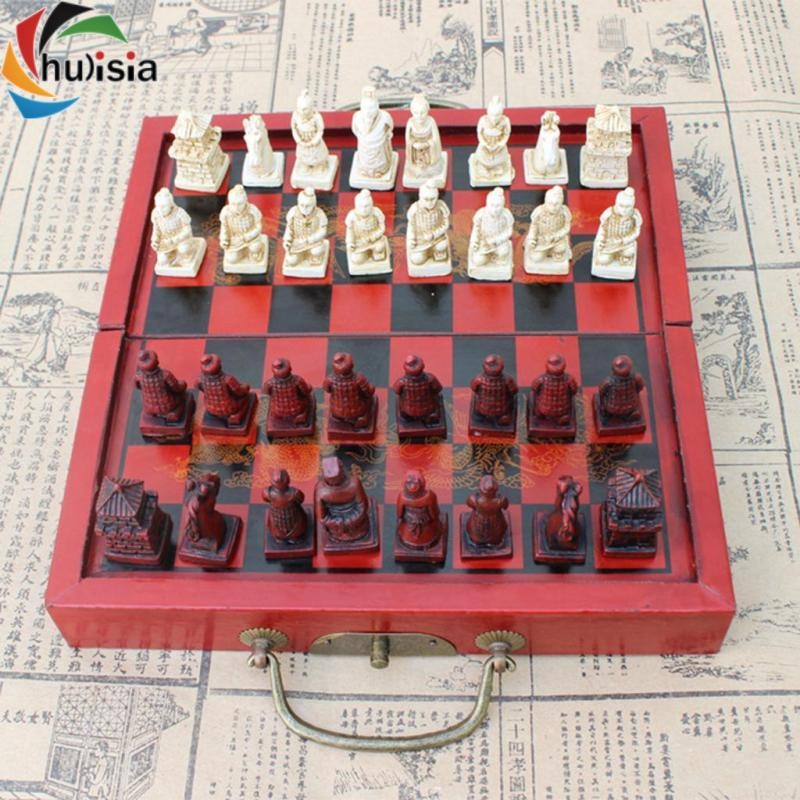 chulisia 1 Bộ Cờ Vua Trung Quốc Bàn Gỗ Thu Nhỏ Bảng Cờ Vua Cờ Vua