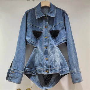 Mùa Thu 2025 Áo Khoác Denim Nữ Eo Nẹp, Tay Dài, Phong Cách Thời Trang Mới Mẻ